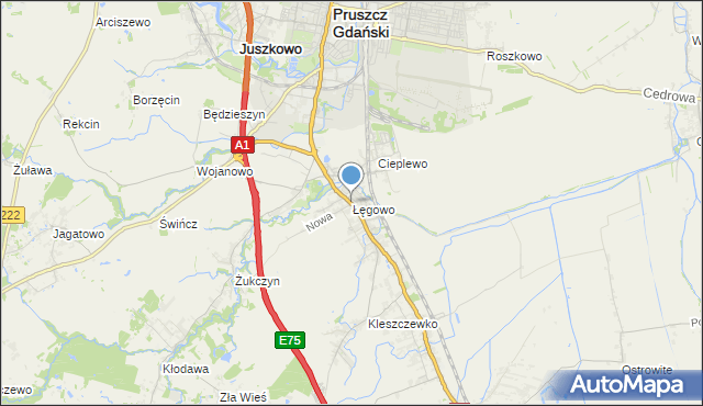 mapa Łęgowo, Łęgowo gmina Pruszcz Gdański na mapie Targeo